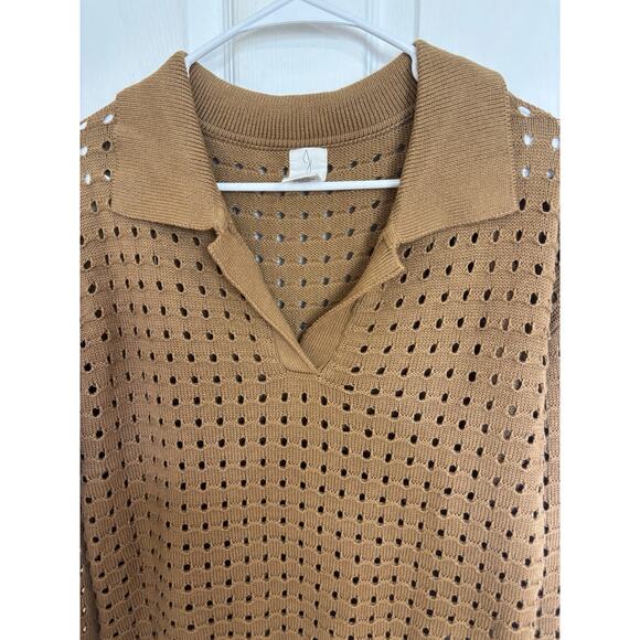 Joie Brown Open Knit Collared Sweater Size XS Preppy Minimalist Boho Modern - Picture 4 of 7